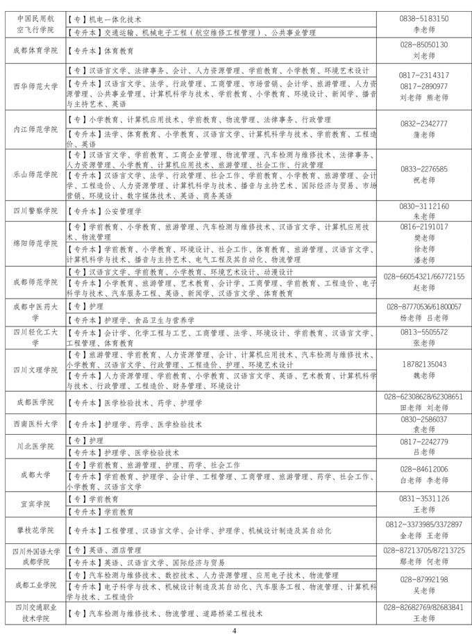四川省自考高等学校主考招生院校专业联系方式的通告2